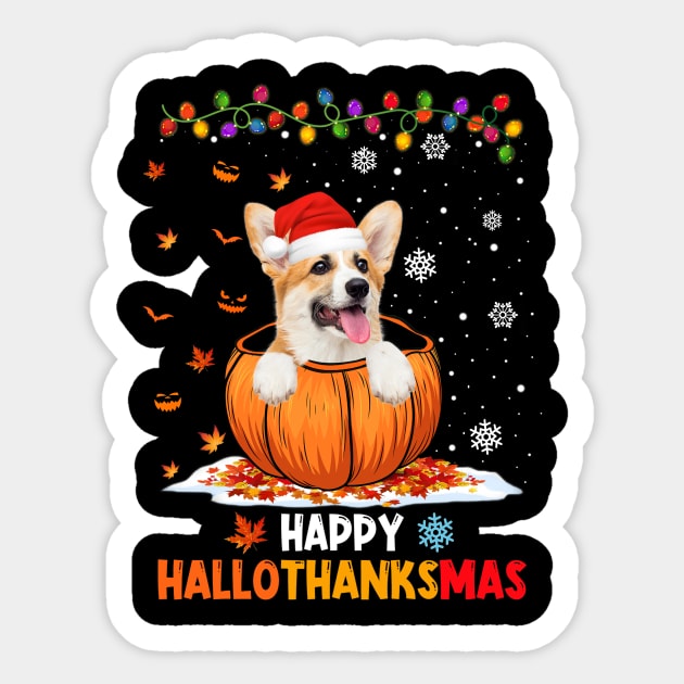 Corgi On Pumpkin Happy Hallothanksmas Sticker by Magazine